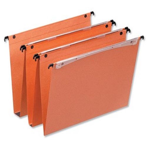 Bantex Linking Suspension Files (Material: 220 gsm Manilla; Base: 15mm V-Base; Capacity: 150 Sheets; Size: Foolscap; Colour: Orange; Pack Size: 50; Ref: 10402)