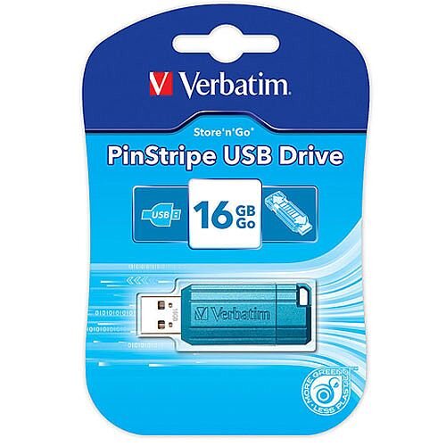 Verbatim Store 'n' Go Pinstripe USB 2.0 Drive 16GB Caribbean Blue 49068