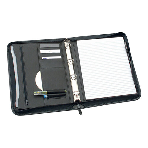 Zipped Conference Ring Binder Capacity 25mm Leather Look A4 Black 5 Star