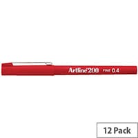 Artline 200 Red 0.4mm Tip Pen Pack of 12