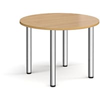 Circular Chrome Radial Leg Meeting Table Dia. 1000mm, Height 725mm - Oak
