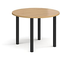 Circular Black Radial Leg Meeting Table Dia. 1000mm, Height 725mm - Oak