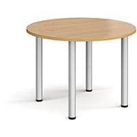 Circular Silver Radial Leg Meeting Table Dia. 1000mm, Height 725mm - Oak