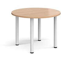 Circular White Radial Leg Meeting Table Dia. 1000mm, Height 725mm - Beech