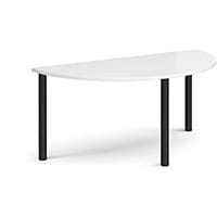 Semi Circular Black Radial Leg Meeting Table W1600xD800xH725mm - White