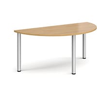 Semi Circular Silver Radial Leg Meeting Table W1600xD800xH725mm - Oak