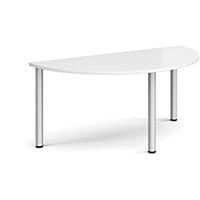 Semi Circular Silver Radial Leg Meeting Table W1600xD800xH725mm - White
