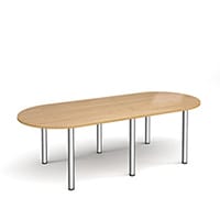 Radial End Meeting Table W2400xD1000xH725mm With 6 Chrome Radial Legs - Oak