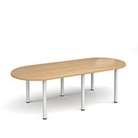 Radial End Meeting Table W2400xD1000xH725mm With 6 White Radial Legs - Oak
