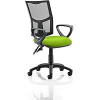 Eclipse II Lever Task Operator Office Chair With Loop Arms Mesh Back Swizzle Green Seat
