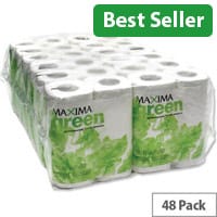 Maxima Green Pack of 48 Recycled Toilet Tissue Paper Roll 2 Ply White