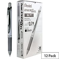 Pentel EnerGel XM Retractable Rollerball Pen 0.7mm Tip 0.35mm Line Black Pack 12