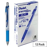Pentel EnerGel XM Retractable Rollerball Pen 0.7mm Tip 0.35mm Line Blue Pack 12