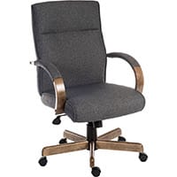 Grayson Executive Office Armchair Grey Fabric With Driftwood Effect Wooden Arms & Base