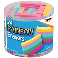 Rainbow Coloured Block Erasers Pack of 24 305047
