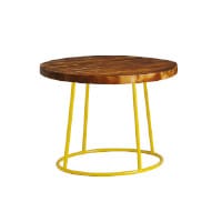 MAX Coffee Table - Yellow Base - Rustic Solid Wood Top - 750mm Diameter - Indoor Only