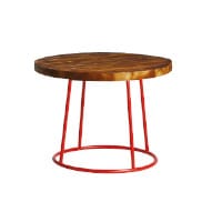 MAX Coffee Table - Red Base - Rustic Solid Wood Top - 600mm Diameter - Indoor Only