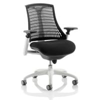 Flex Task Operator Office Chair White Frame Black Fabric Seat With Black Back With Arms