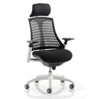 Flex Task Operator Office Chair White Frame Black Fabric Seat With Black Back With Arms & Headrest