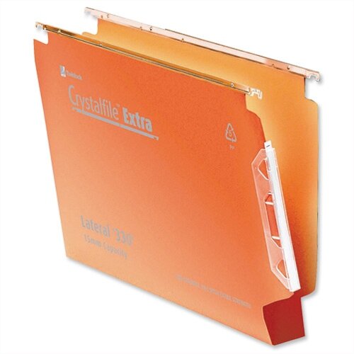 Rexel Crystalfile Extra Polypropylene Lateral Files (Material: Polypropylene; Base: 30mm wide-Base; Capacity: 300 Sheets; Colour: Orange; Pack Size: 25; Ref: 3000125)