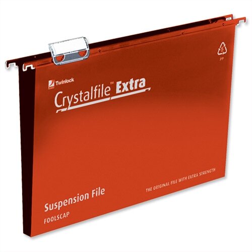 Rexel Crystalfile Extra Foolscap Suspension File red  Plastic 30mm Pack 25