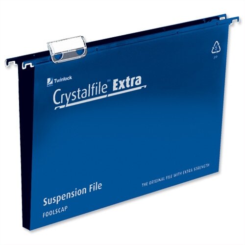Rexel Crystalfile Extra Foolscap Suspension File Blue Plastic 30mm Pack 25