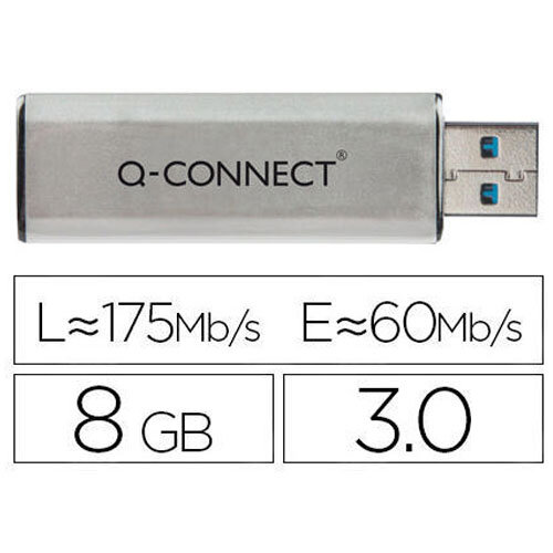 Q-Connect 8GB USB 3.0 Slider Flash Drive Silver/Black