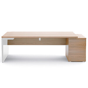 Mito 2220mm Wide Executive Desk With Right Hand Pedestal in Amber Oak & White Finish