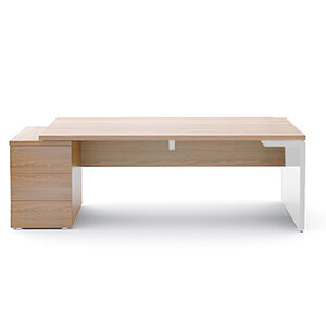 Mito 2020mm Wide Executive Desk With Left Hand Pedestal in Amber Oak & White Finish