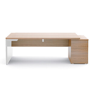 Mito 2020mm Wide Executive Desk With Right Hand Pedestal in Amber Oak & White Finish
