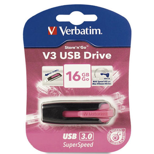 Verbatim Store 'n' Go V3 USB 3.0 Flash Drive 16GB Hot Pink 49178