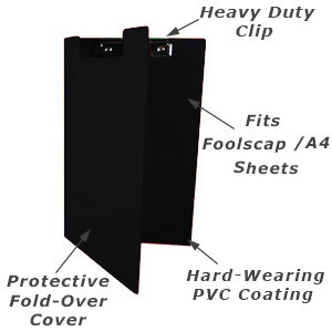 foolscap PVC fold-over cover clipboard from rapesco black
