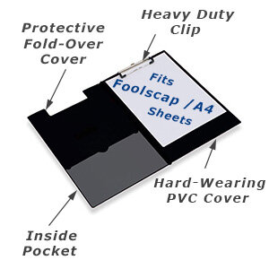 foolscap PVC fold-over cover clipboard from q-connect black