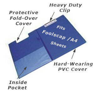 foolscap PVC fold-over cover clipboard from q-connect blue