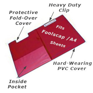 foolscap PVC fold-over cover clipboard from q-connect red