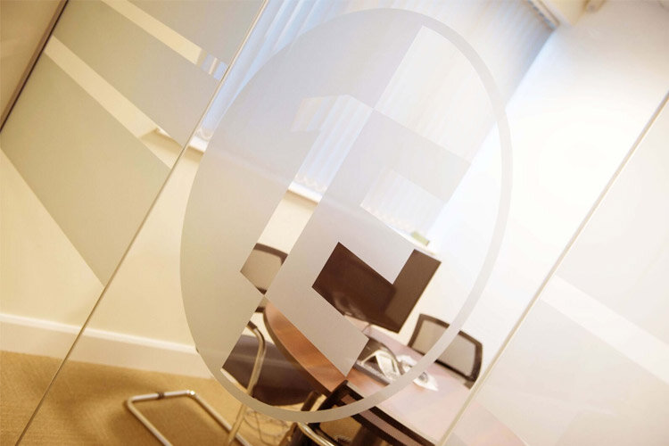frosted glass partition film with 1E logo design