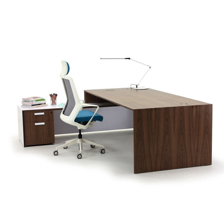 Aston executive desk with return unit natural walnut finish
