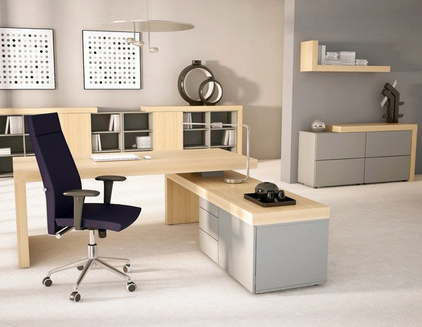 Auttica Executive desk and storage units - light wood and grey finish