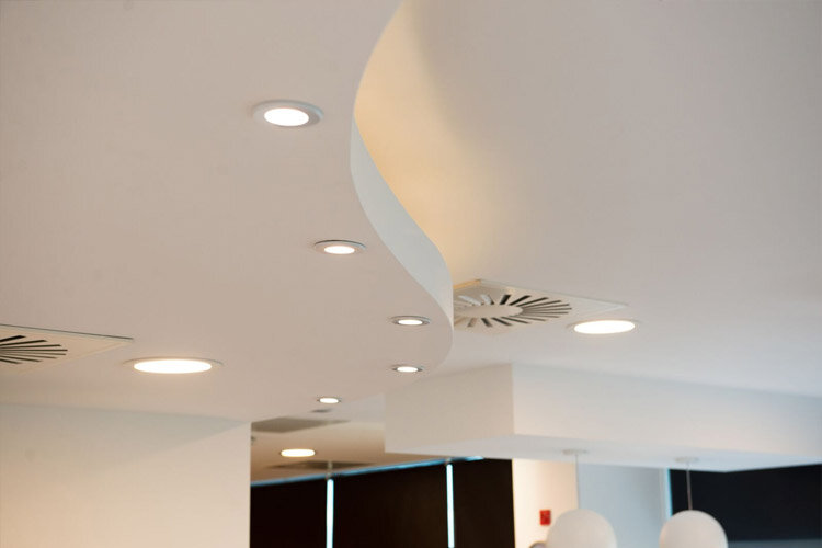 Amazon Contact centre in Cork Canteen Ceiling installation project by Huntoffice Interiors