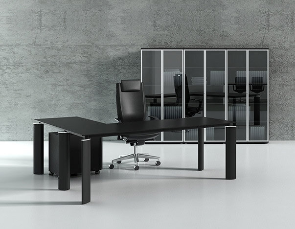 Crystal executive desk & storage unit in black finish