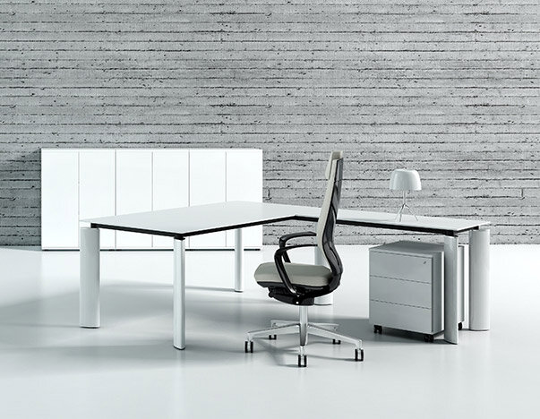 Crystal executive desk & storage unit in white finish
